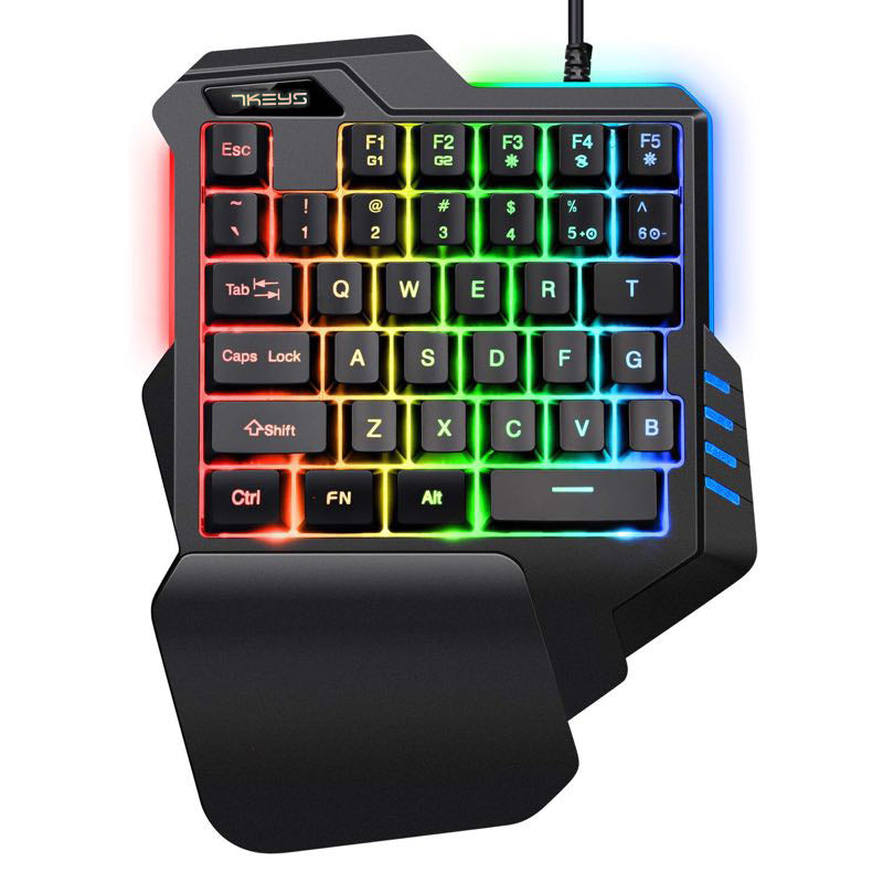 One-handed gaming keypad with RGB lighting
